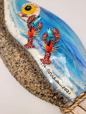 Red Rhinestone Lobster Statement Earrings Beach Coastal Nautical